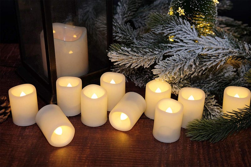 DRomance شموع LED متلألئة بدون لهب من DRomance مع جهاز تحكم عن بعد، تعمل بالبطارية، شمعات شاي مع بطارية مضمونة، ضوء أبيض دافئ 1.5 × 2 بوصة مجموعة من 10 لتزيين عيد الميلاد - Image 3